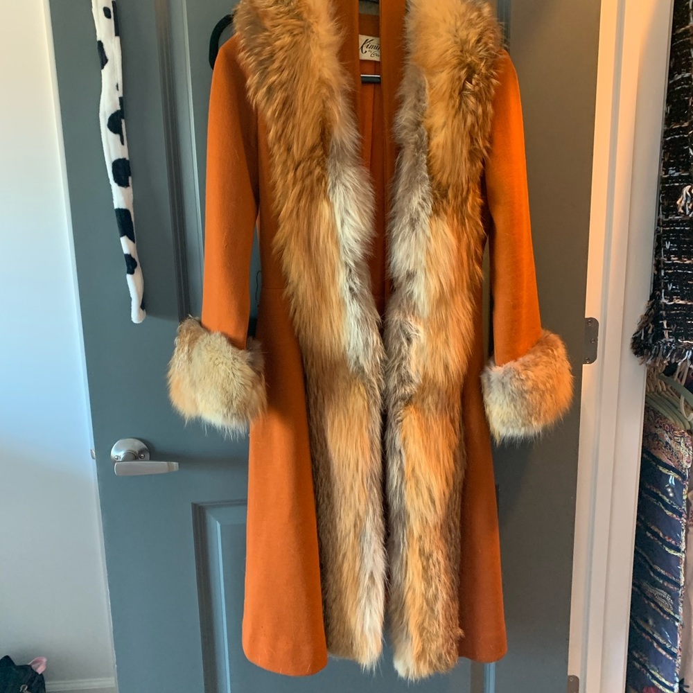 Burnt Orange Fox Fur Almost Famous Coat